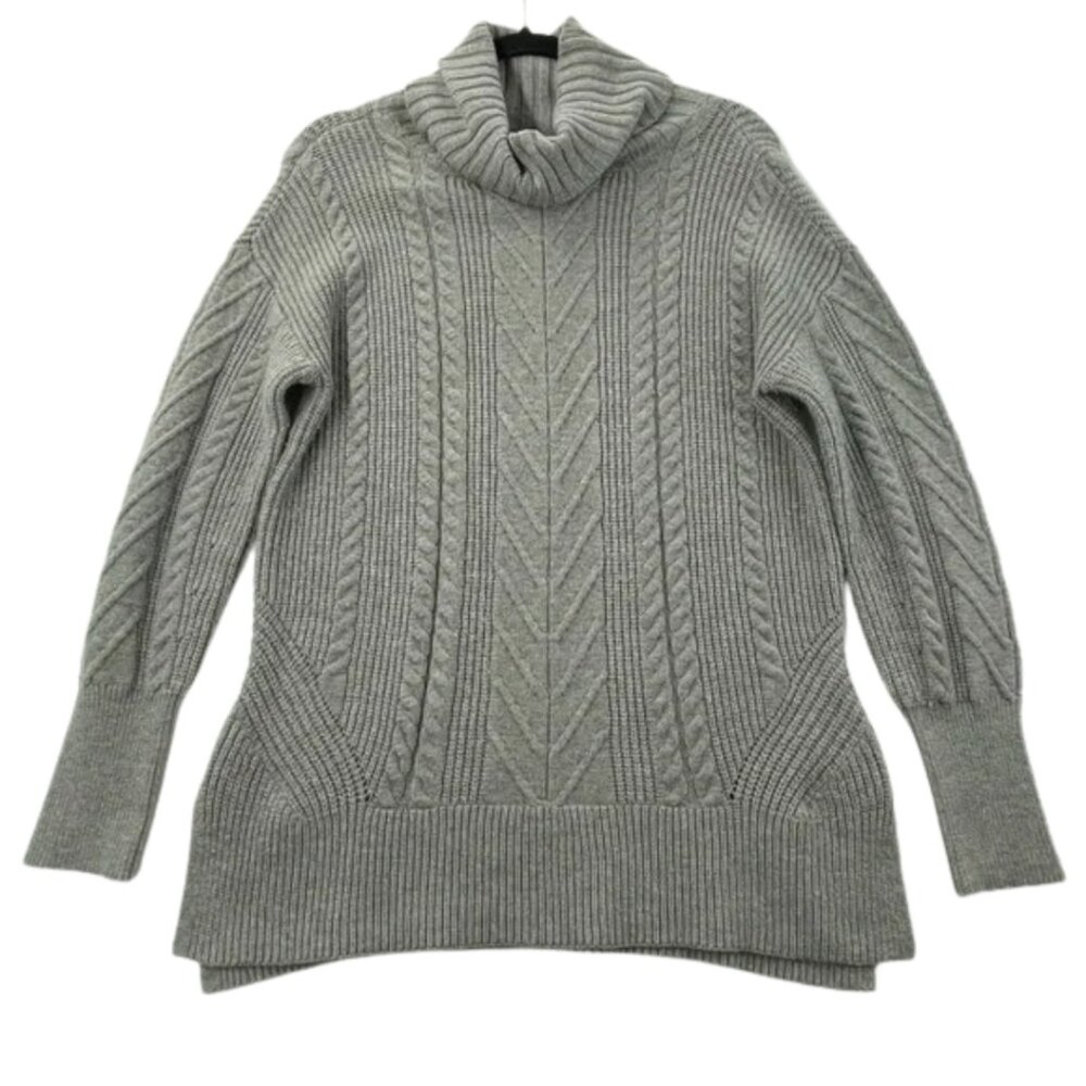 Elie Tahari Oversized Turtleneck Sweater Size Medium Cable Knit Gray Wool Blend